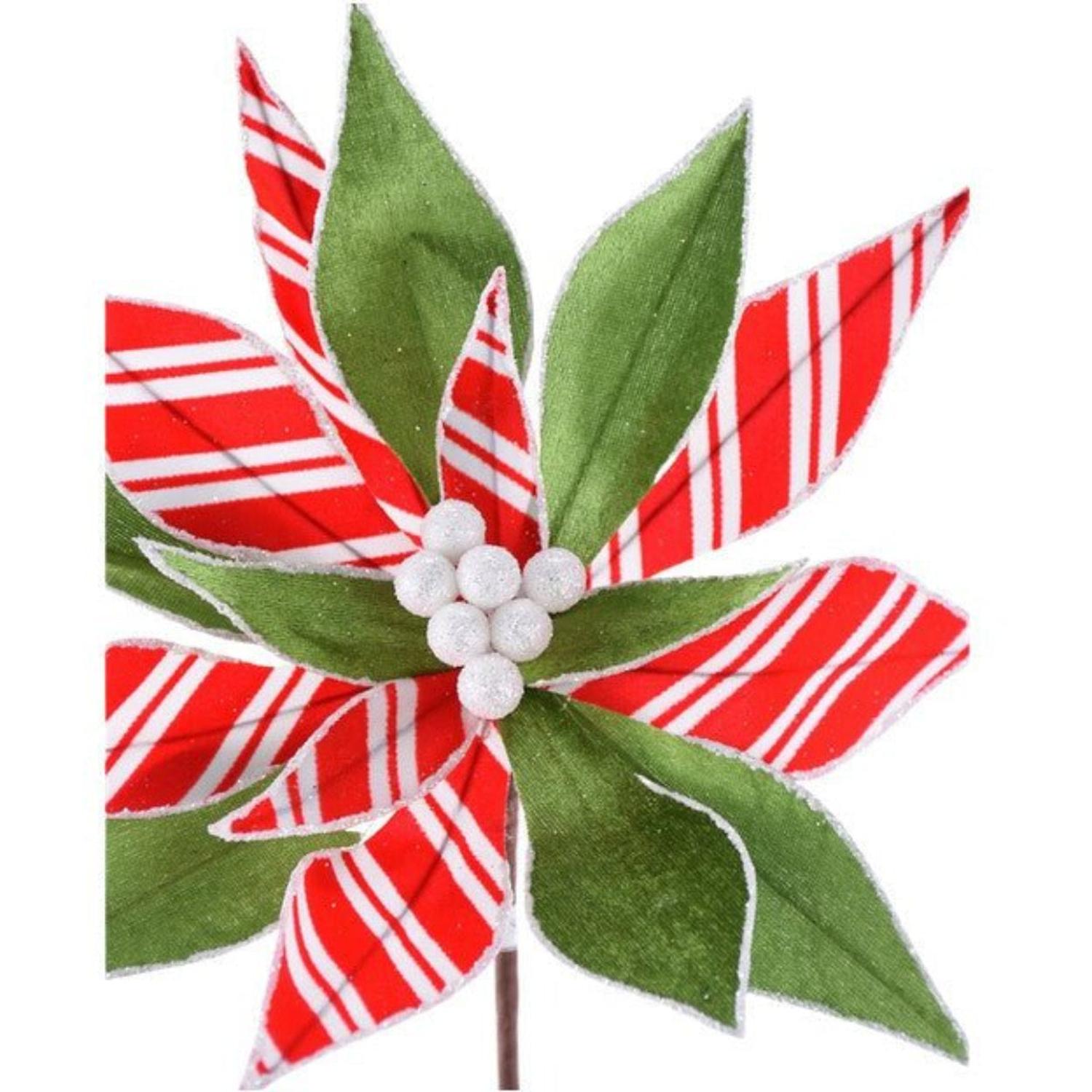 22" Stripe Poinsettia Stem: Red/Green