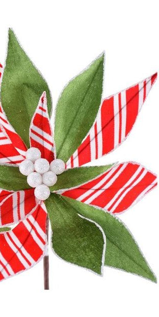 22" Stripe Poinsettia Stem: Red/Green - Michelle's aDOORable Creations - Sprays and Picks