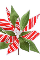 22" Stripe Poinsettia Stem: Red/Green - Michelle's aDOORable Creations - Sprays and Picks