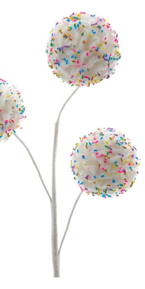 22" White Frosted With Sprinkles Ball Pick - Michelle's aDOORable Creations - Sprays and Picks