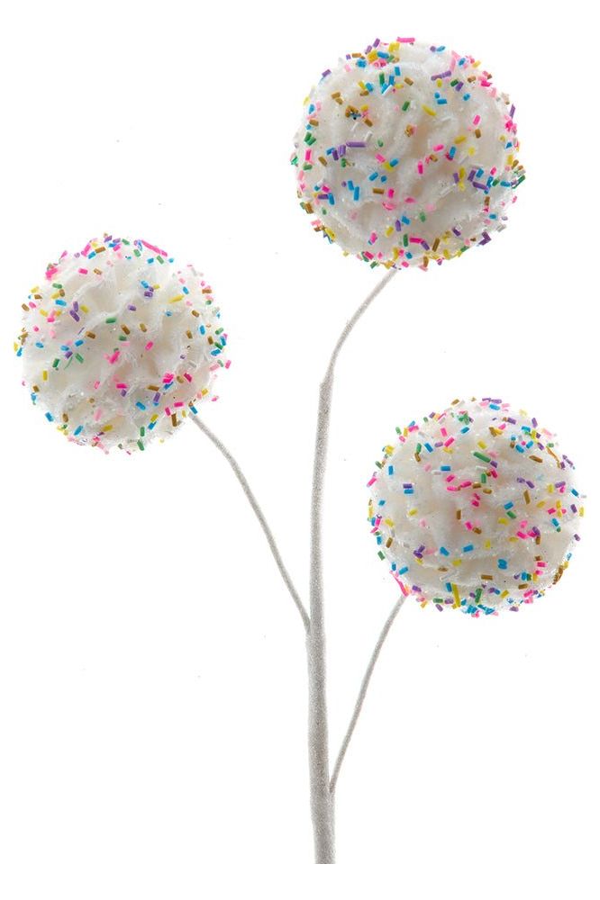 22" White Frosted With Sprinkles Ball Pick - Michelle's aDOORable Creations - Sprays and Picks