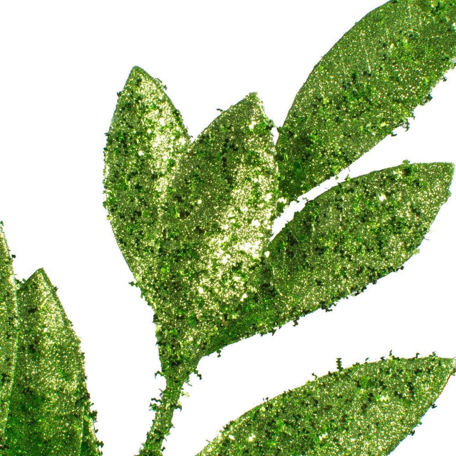 23" Glitter Bay Leaf Spray: Lime Green