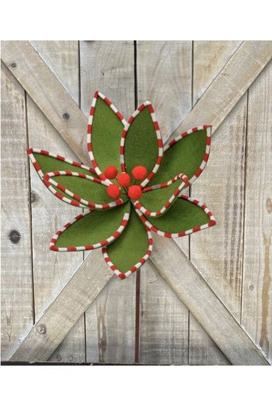 24" Felt Poinsettia Peppermint Edge: Green - Michelle's aDOORable Creations - Sprays and Picks