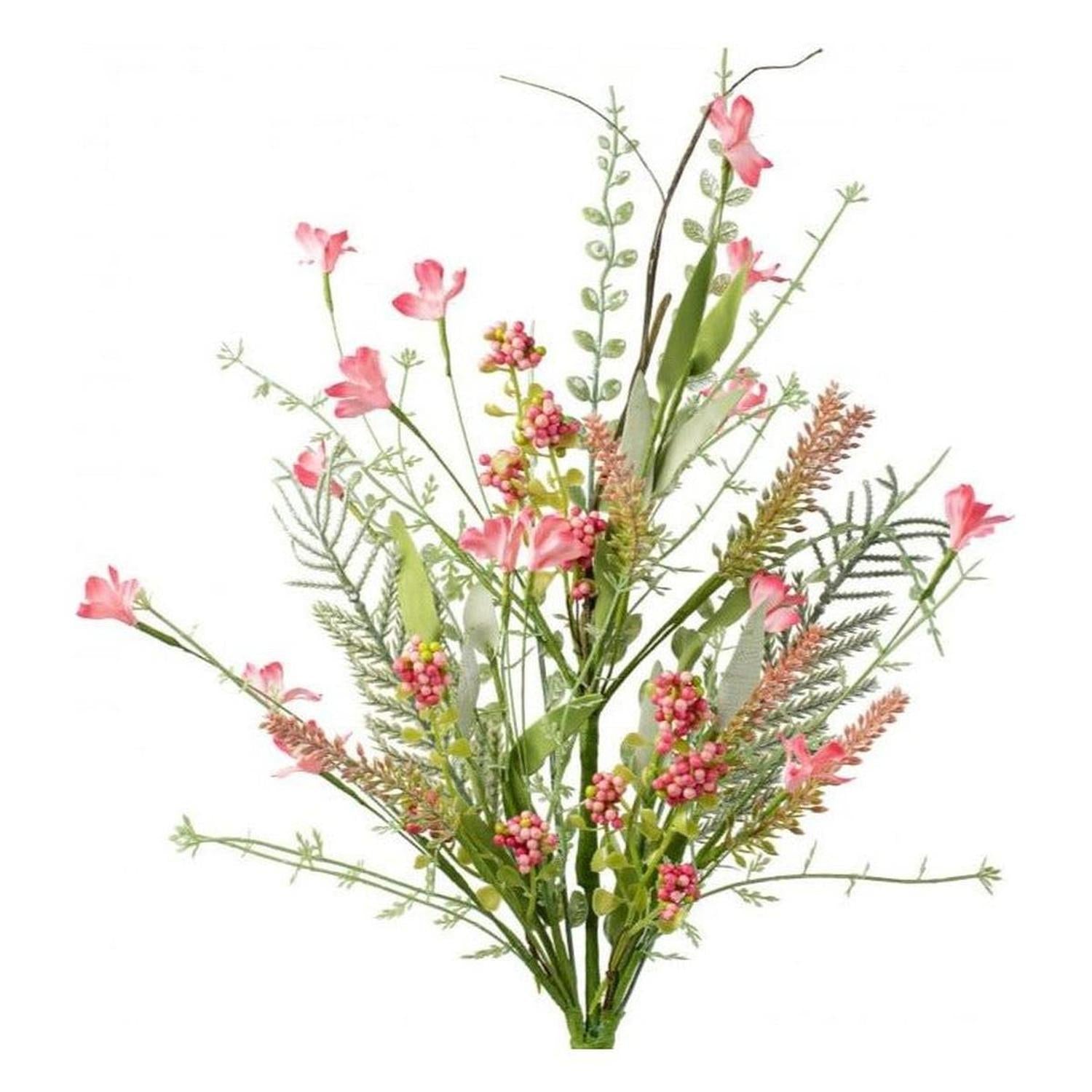 24" Fabric Flower, Leaf, Berry Spray: Pink