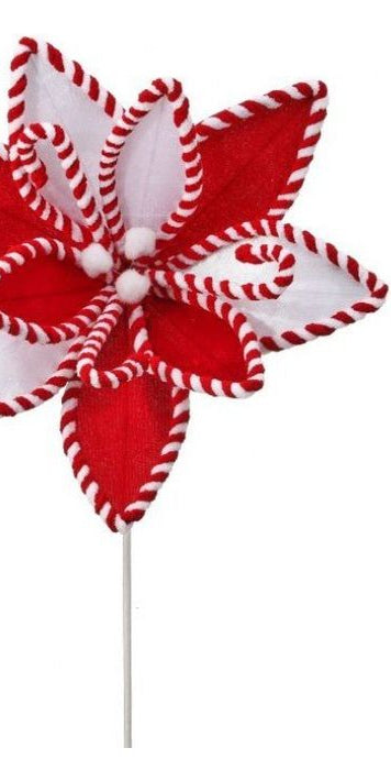 24" Velvet Candy Canes Poinsettia Stem - Michelle's aDOORable Creations - Poinsettia