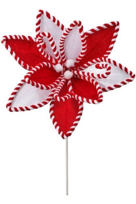 24" Velvet Candy Canes Poinsettia Stem - Michelle's aDOORable Creations - Poinsettia