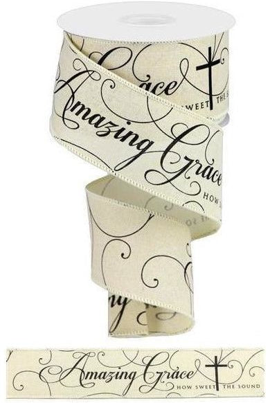 2.5" Amazing Grace Ribbon: Cream & Black (10 Yards) - Michelle's aDOORable Creations - Wired Edge Ribbon