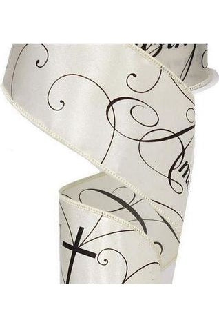 2.5" Amazing Grace Ribbon: Ivory & Black (10 Yards) - Michelle's aDOORable Creations - Wired Edge Ribbon