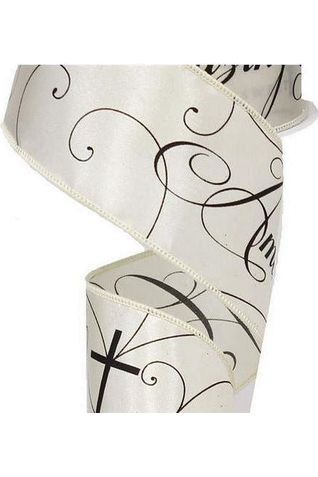 2.5" Amazing Grace Ribbon: Ivory & Black (10 Yards) - Michelle's aDOORable Creations - Wired Edge Ribbon
