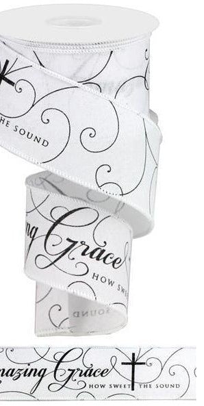 2.5" Amazing Grace Ribbon: White & Black (10 Yards) - Michelle's aDOORable Creations - Wired Edge Ribbon