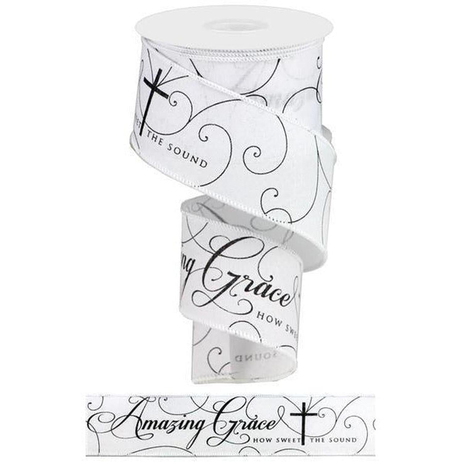 Shop For 2.5" Amazing Grace Ribbon: White & Black (10 Yards) at Michelle's aDOORable Creations