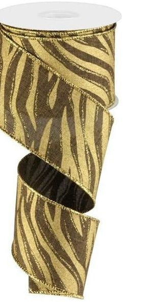 2.5" Animal Stripes Ribbon: Brown/Gold (10 Yards) - Michelle's aDOORable Creations - Wired Edge Ribbon