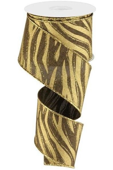2.5" Animal Stripes Ribbon: Brown/Gold (10 Yards) - Michelle's aDOORable Creations - Wired Edge Ribbon