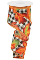 2.5" Autumn Leaves Check Ribbon: White/Black (10 Yards) - Michelle's aDOORable Creations - Wired Edge Ribbon