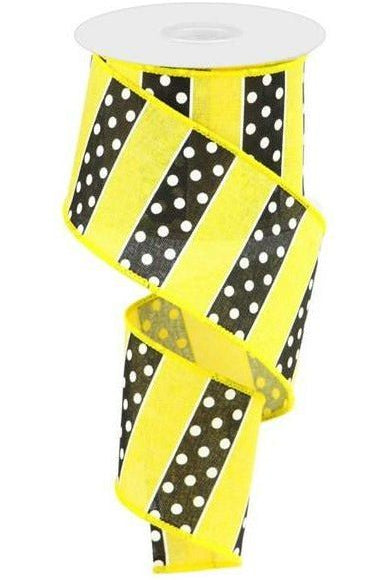 2.5" B & W Polka Dot Stripes Ribbon: Sun Yellow (10 Yards) - Michelle's aDOORable Creations - Wired Edge Ribbon
