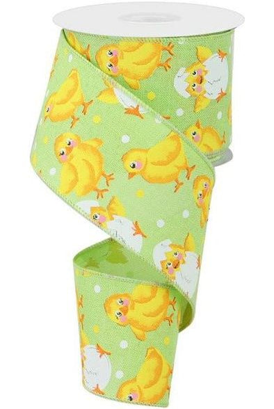 2.5" Baby Chicks on Royal Ribbon: Green (10 Yards) - Michelle's aDOORable Creations - Wired Edge Ribbon