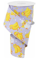 2.5" Baby Chicks on Royal Ribbon: Lavender (10 Yards) - Michelle's aDOORable Creations - Wired Edge Ribbon