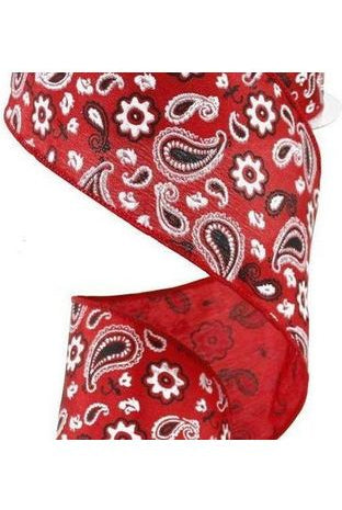 2.5" Bandana Print Ribbon: Red (10 Yards) - Michelle's aDOORable Creations - Wired Edge Ribbon