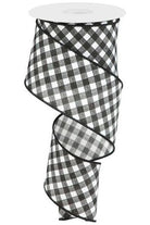 2.5" Bias Gingham Ribbon: Black & White (10 Yards) - Michelle's aDOORable Creations - Wired Edge Ribbon