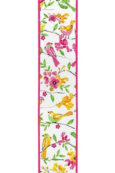 Shop For 2.5" Birds Floral Branches Ribbon: White (10 Yards) RGE1763WT