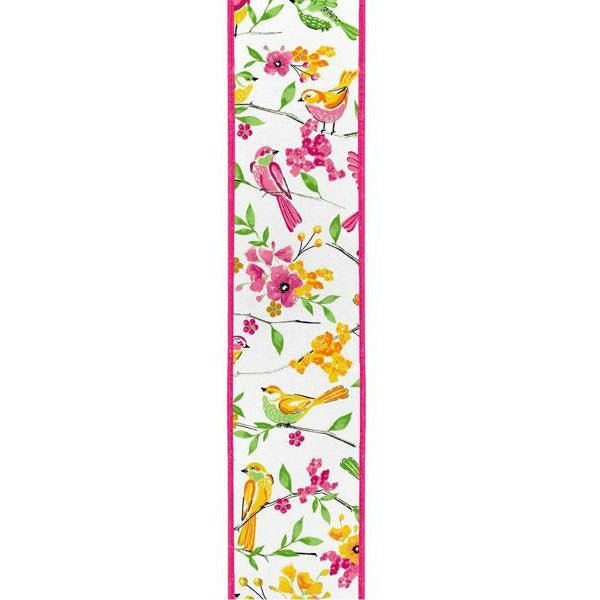 Shop For 2.5" Birds Floral Branches Ribbon: White (10 Yards) at Michelle's aDOORable Creations