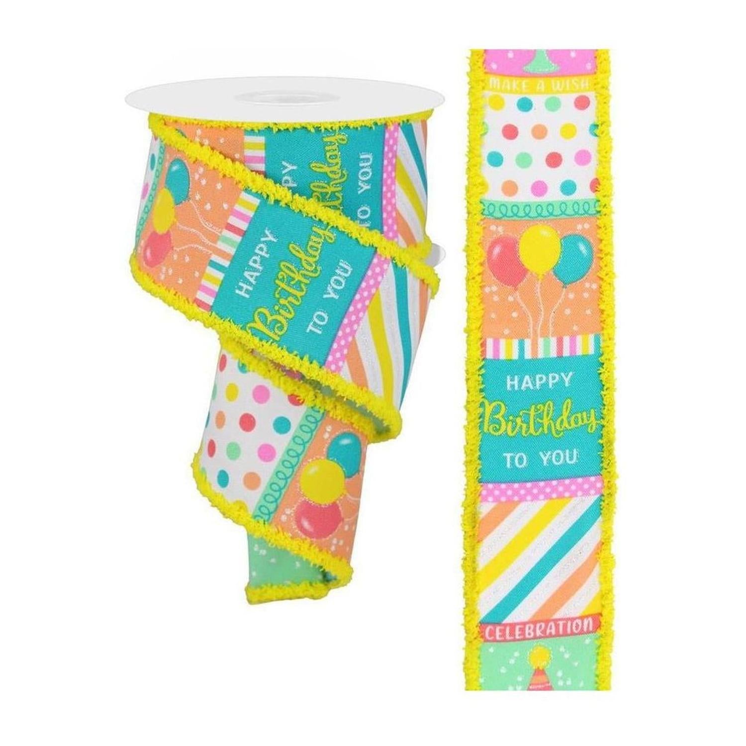2.5" Birthday Blocks Ribbon: Pastel Colors