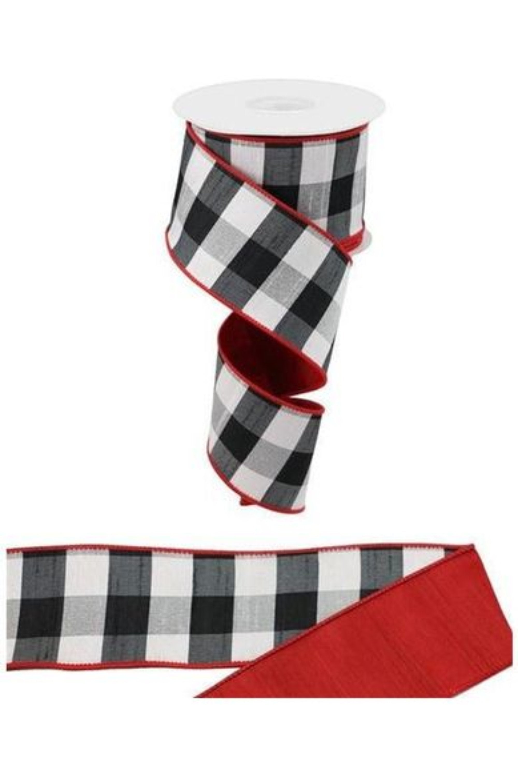 Shop For 2.5" Black Check Dupioni Fused Back Ribbon: Red (10 Yards) at Michelle's aDOORable Creations