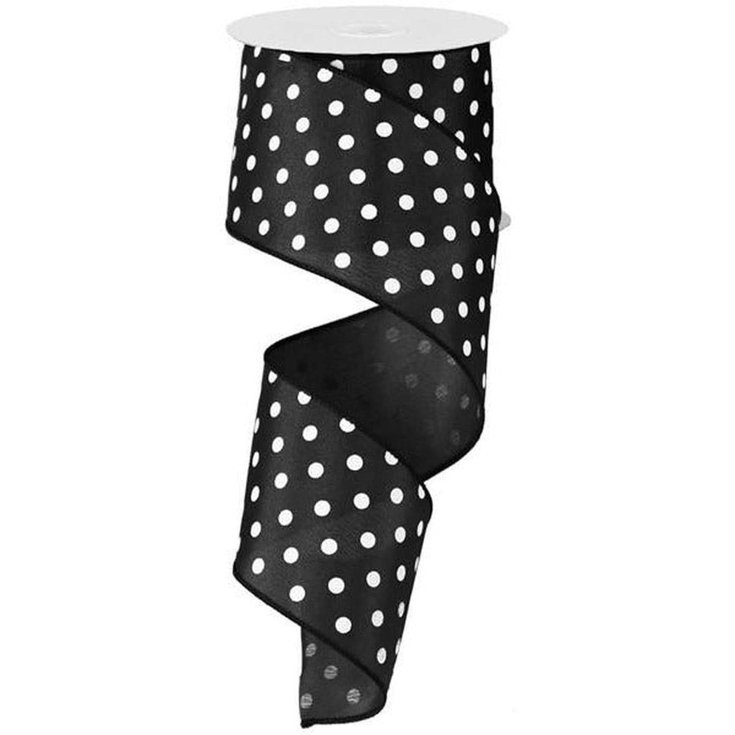 2.5" Black Mini White Polka Dots Ribbon (10 Yards)