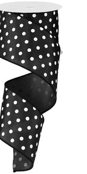 2.5" Black Mini White Polka Dots Ribbon (10 Yards) - Michelle's aDOORable Creations - Wired Edge Ribbon