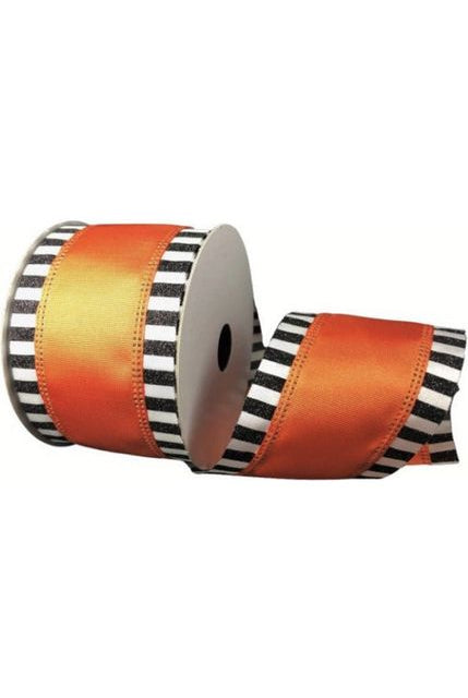2.5" Black & White Glitter Edge Ribbon: Orange (10 Yards) - Michelle's aDOORable Creations - Wired Edge Ribbon