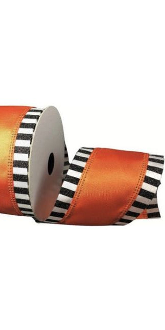 2.5" Black & White Glitter Edge Ribbon: Orange (10 Yards) - Michelle's aDOORable Creations - Wired Edge Ribbon