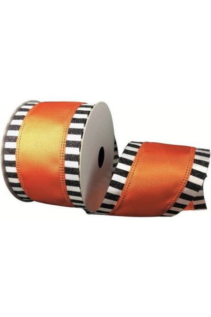 Shop For 2.5" Black & White Glitter Edge Ribbon: Orange (10 Yards) at Michelle's aDOORable Creations