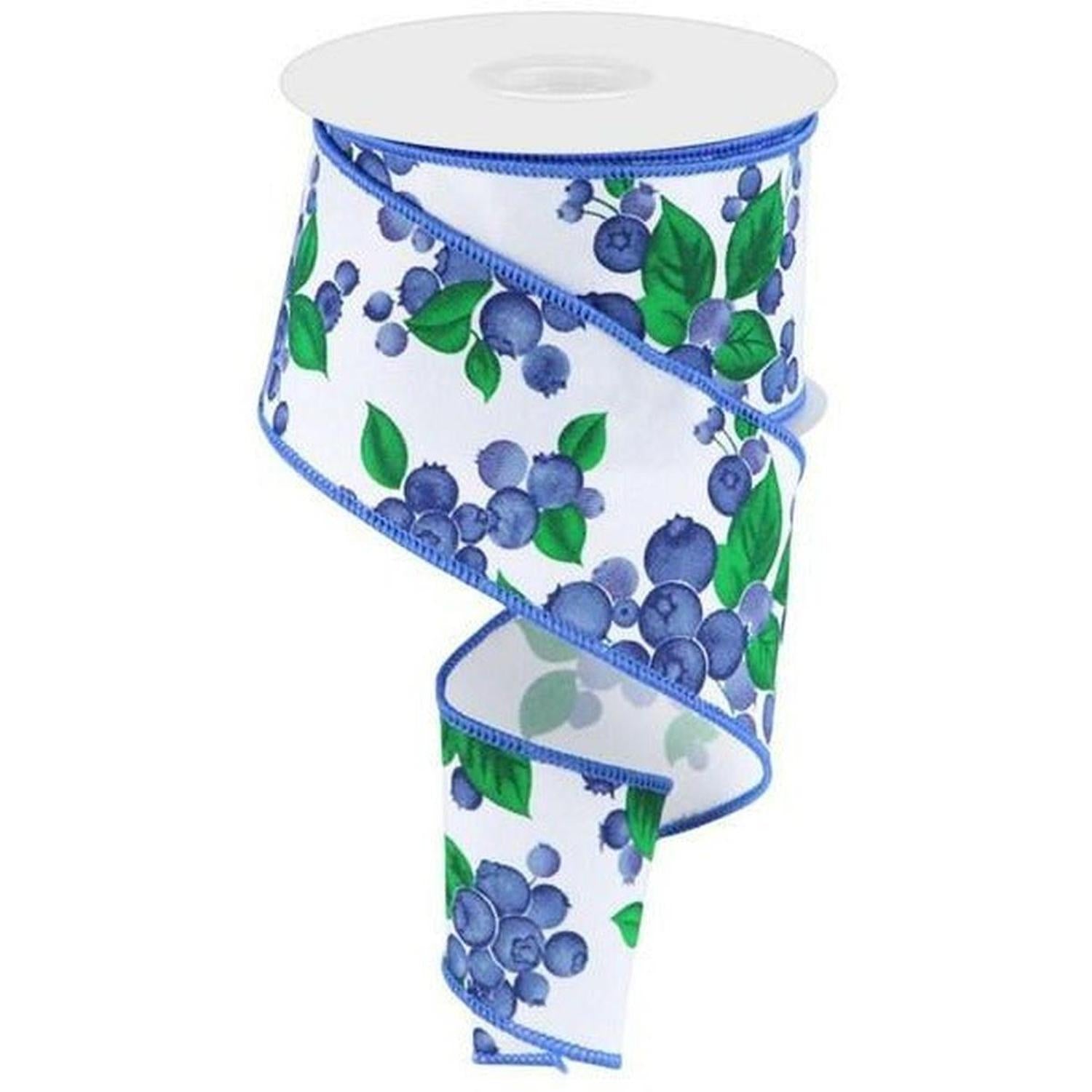 2.5" Blueberry Ribbon: White (10 Yards)