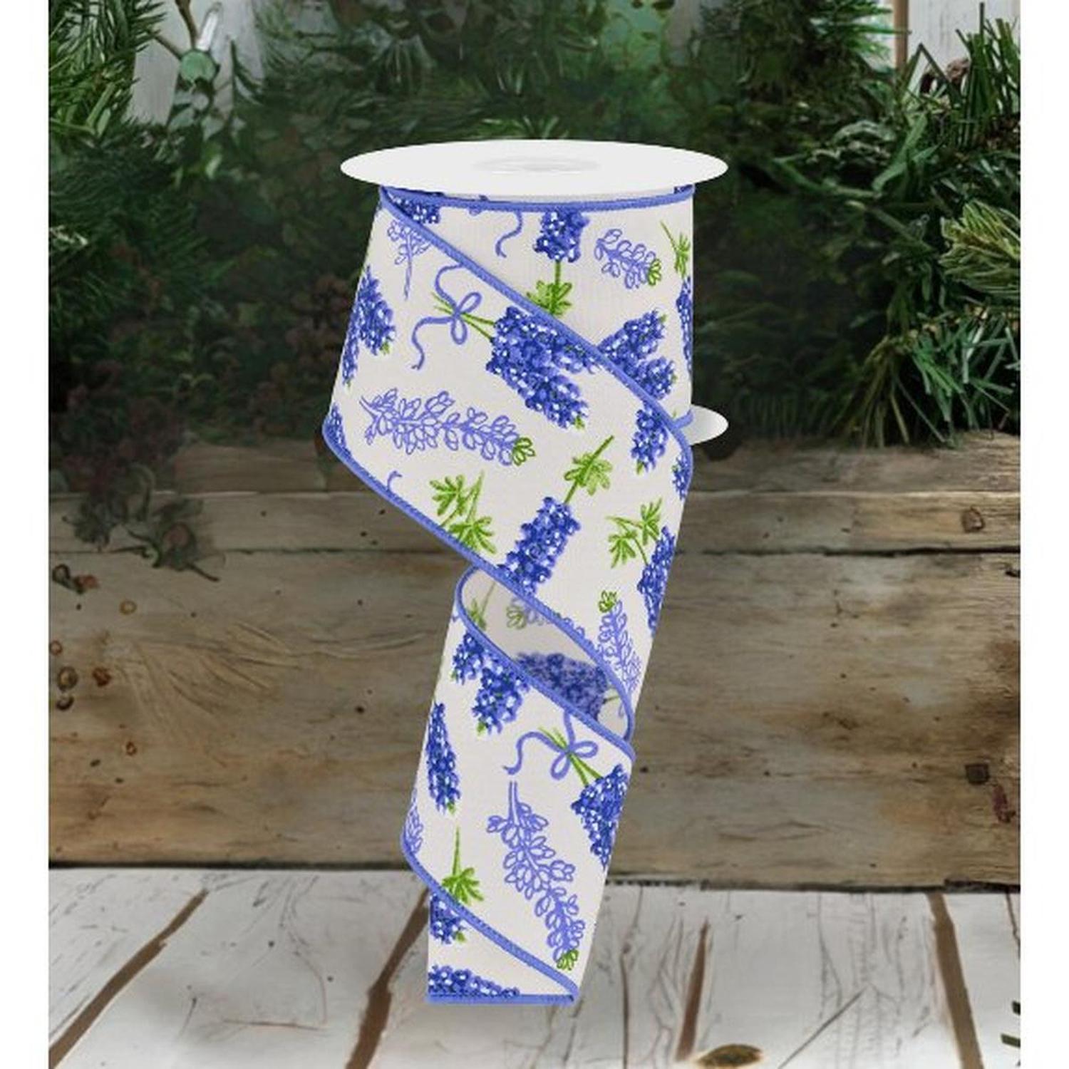 Shop For 2.5" Bluebonnets Pattern Ribbon: Ivory (10 Yards) at Michelle's aDOORable Creations