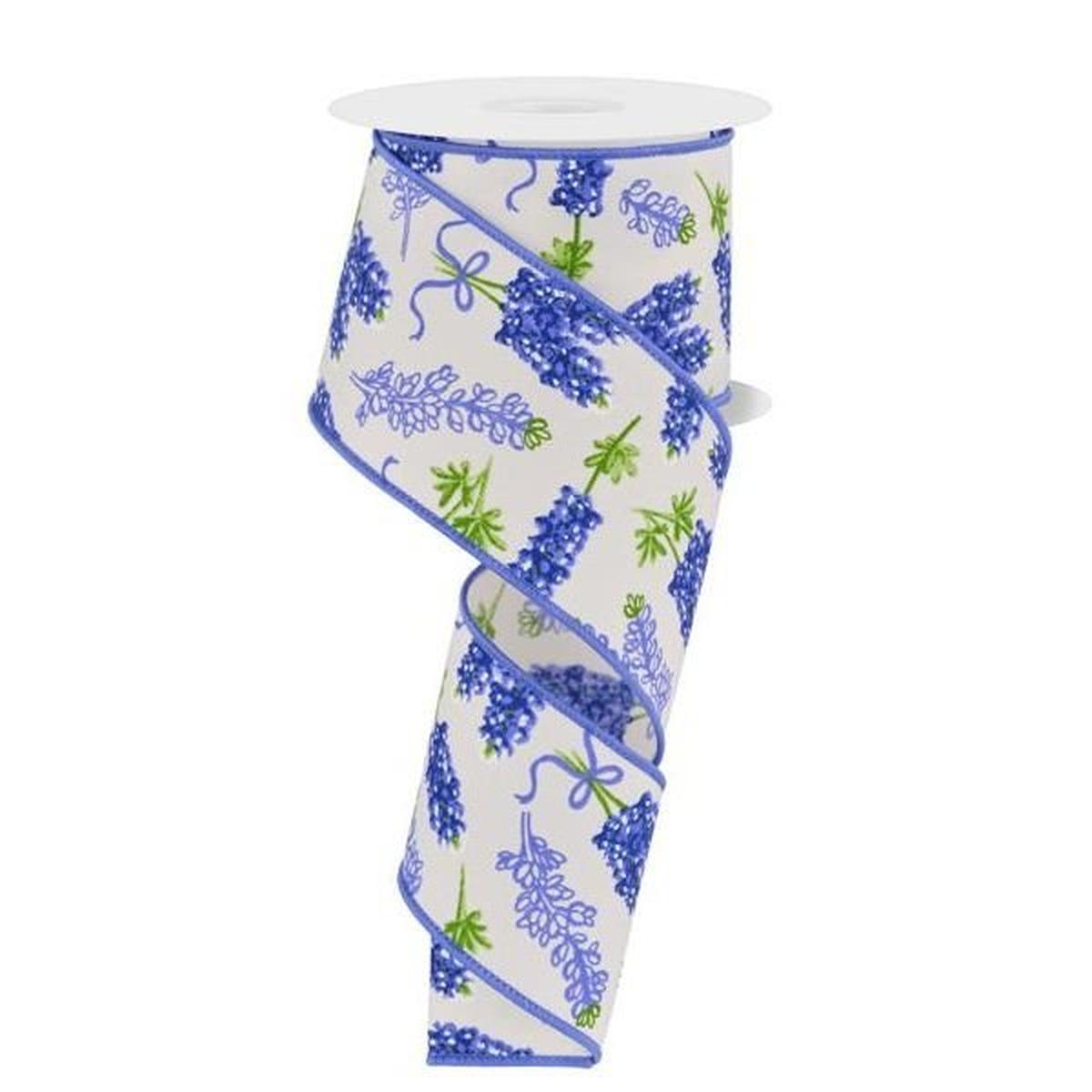Shop For 2.5" Bluebonnets Pattern Ribbon: Ivory (10 Yards) at Michelle's aDOORable Creations