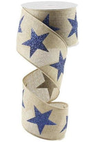 2.5" Bold Glitter Star Canvas Ribbon: Light Beige (10 Yards) - Michelle's aDOORable Creations - Wired Edge Ribbon