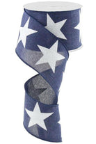 2.5" Bold Glitter Star Canvas Ribbon: Navy Blue (10 Yards) - Michelle's aDOORable Creations - Wired Edge Ribbon