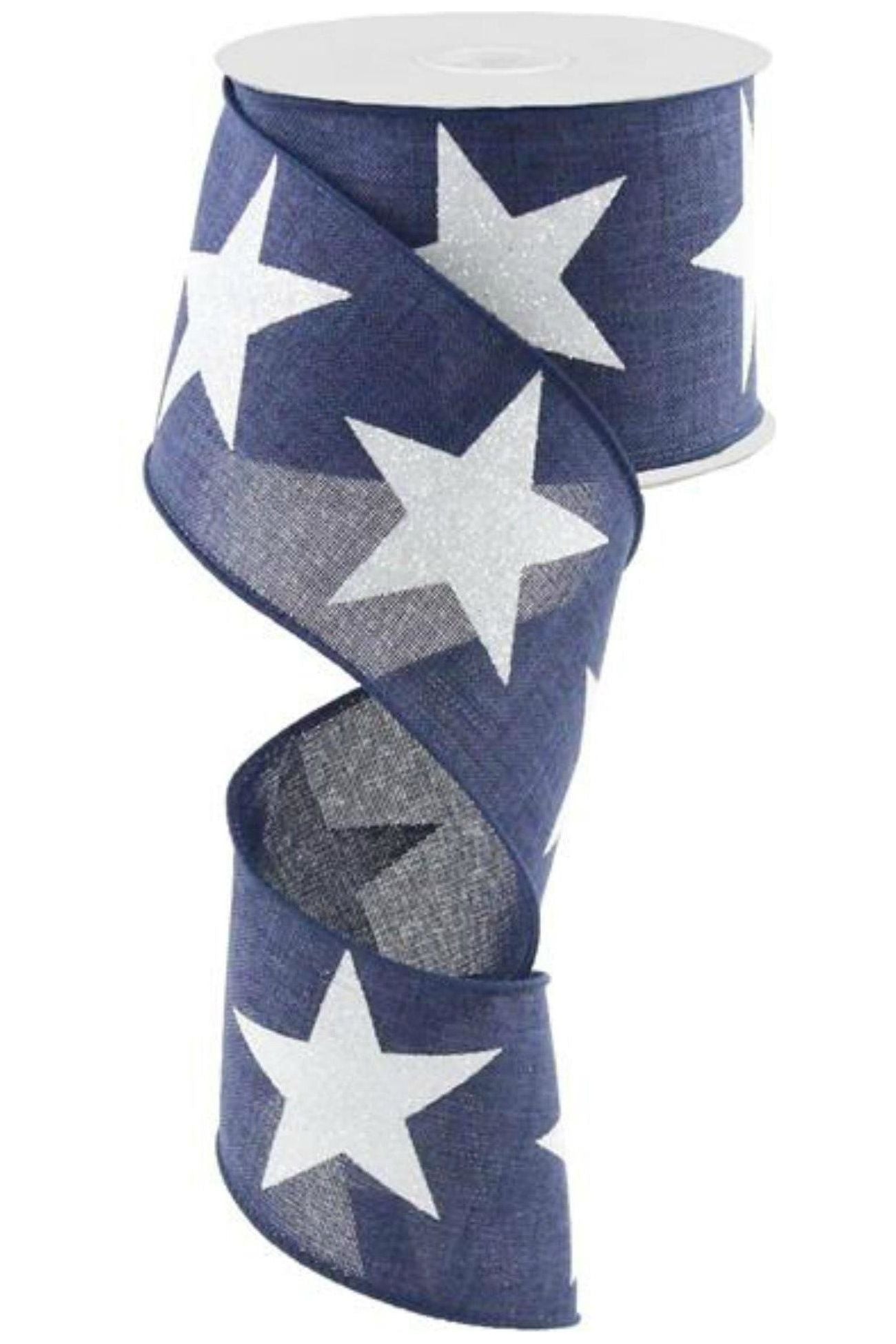 Shop For 2.5" Bold Glitter Star Canvas Ribbon: Navy Blue (10 Yards) at Michelle's aDOORable Creations