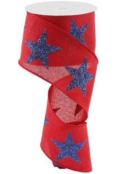 2.5" Bold Glitter Star Canvas Ribbon: Red (10 Yards) - Michelle's aDOORable Creations - Wired Edge Ribbon