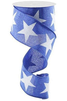2.5" Bold Glitter Star Canvas Ribbon: Royal Blue (10 Yards) - Michelle's aDOORable Creations - Wired Edge Ribbon