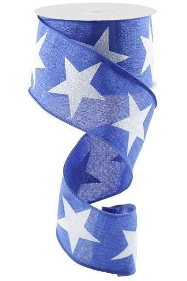 2.5" Bold Glitter Star Canvas Ribbon: Royal Blue (10 Yards) - Michelle's aDOORable Creations - Wired Edge Ribbon