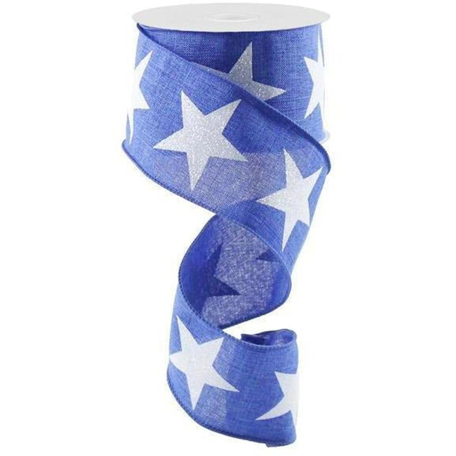 Shop For 2.5" Bold Glitter Star Canvas Ribbon: Royal Blue (10 Yards) at Michelle's aDOORable Creations