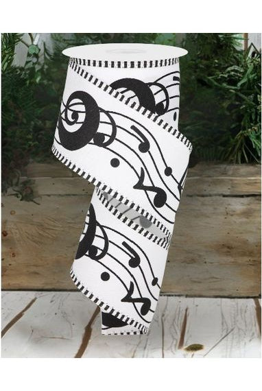 2.5" Bold Music Notes Ribbon: White (10 Yards) - Michelle's aDOORable Creations - Wired Edge Ribbon