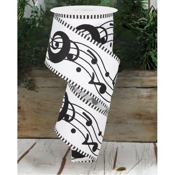 Shop For 2.5" Bold Music Notes Ribbon: White (10 Yards) at Michelle's aDOORable Creations