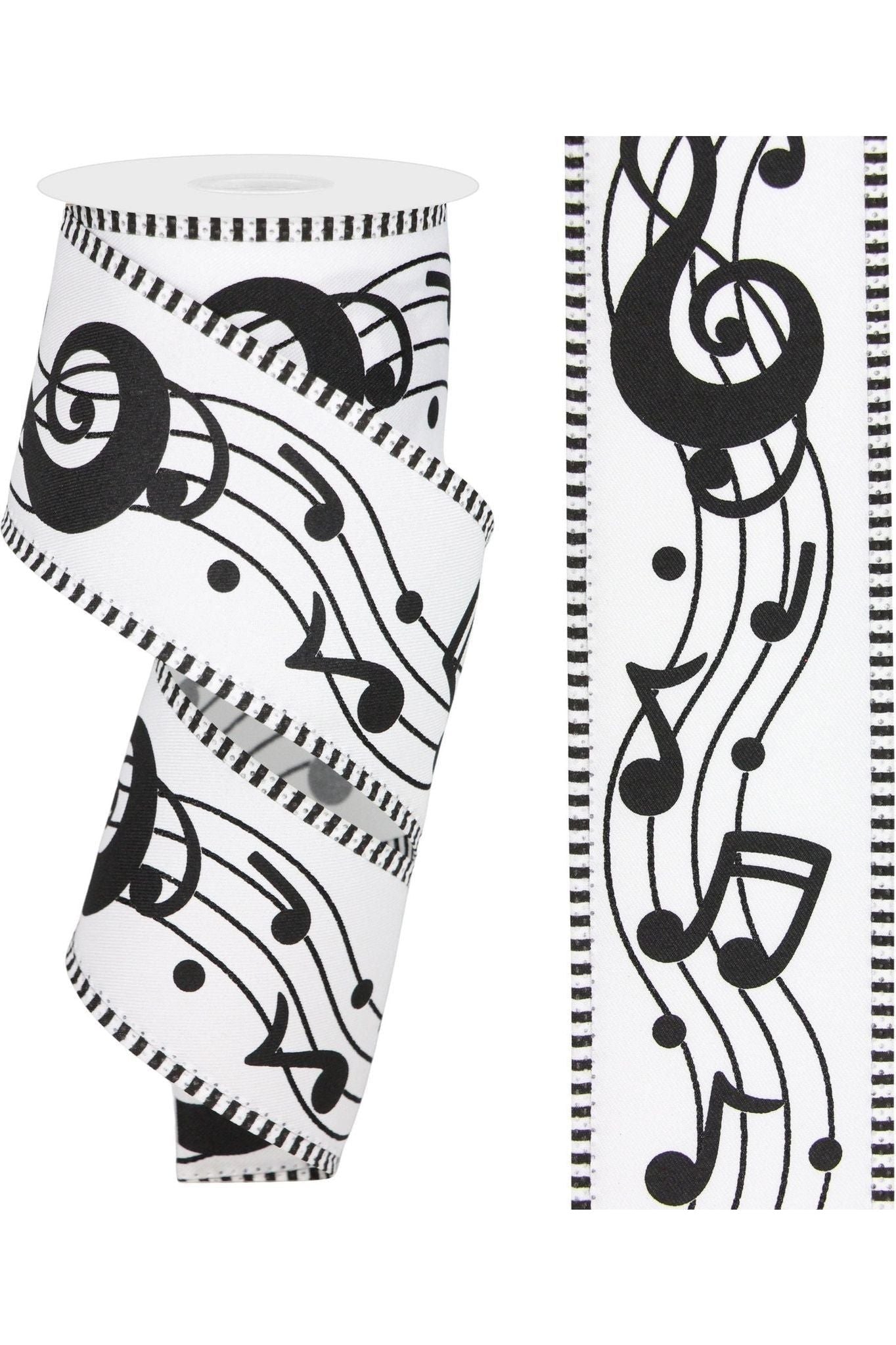 Shop For 2.5" Bold Music Notes Ribbon: White (10 Yards) at Michelle's aDOORable Creations