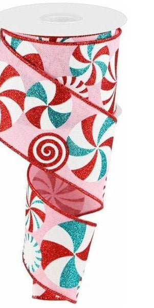 2.5" Bold Peppermint Royal Ribbon: Pink/Red (10 Yards) - Michelle's aDOORable Creations - Wired Edge Ribbon