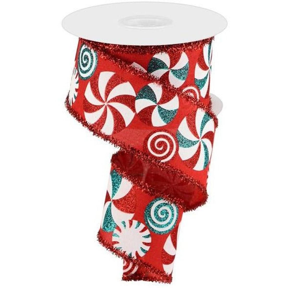Shop For 2.5" Bold Peppermint Tinsel Ribbon: Red (10 Yards) at Michelle's aDOORable Creations