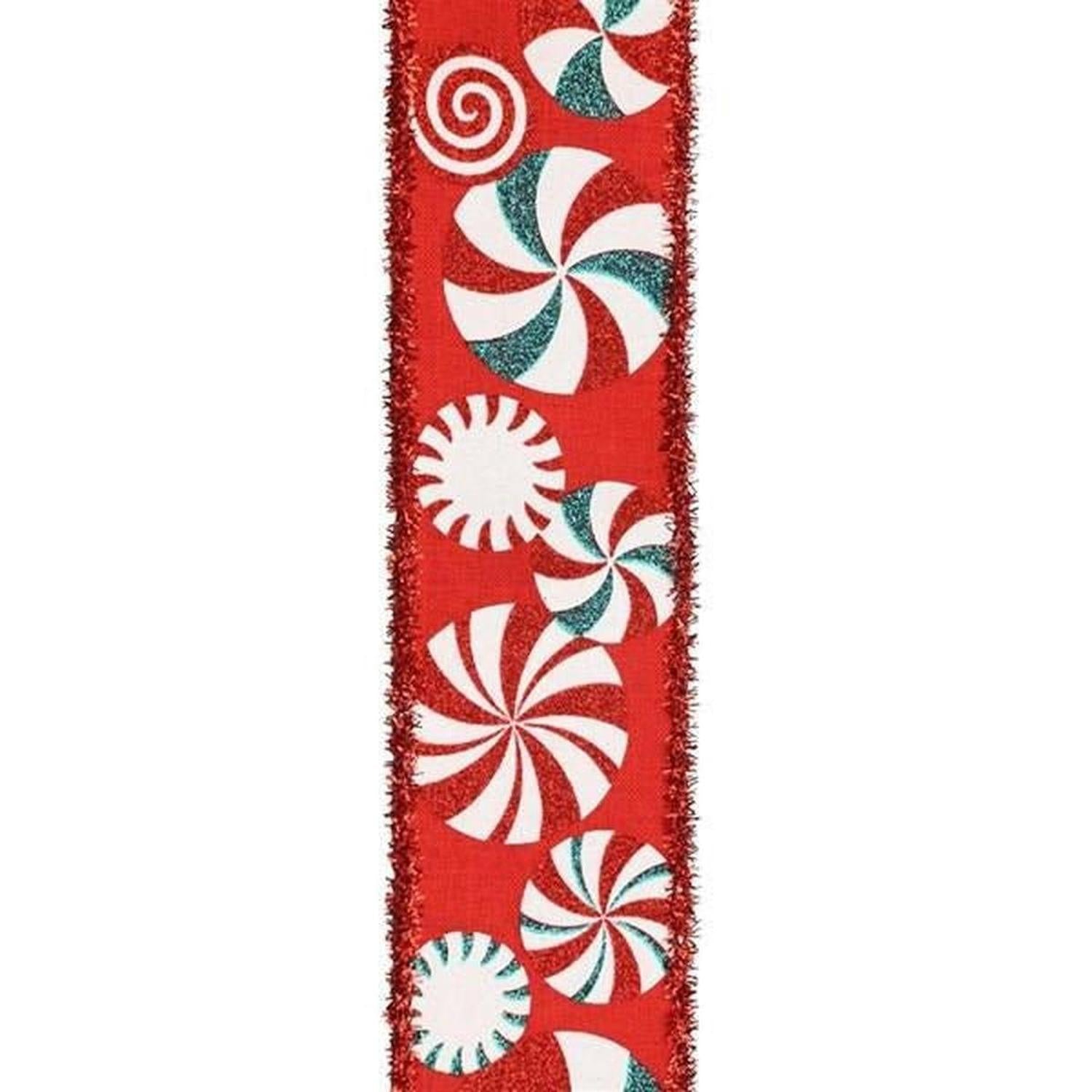 2.5" Bold Peppermint Tinsel Ribbon: Red (10 Yards)