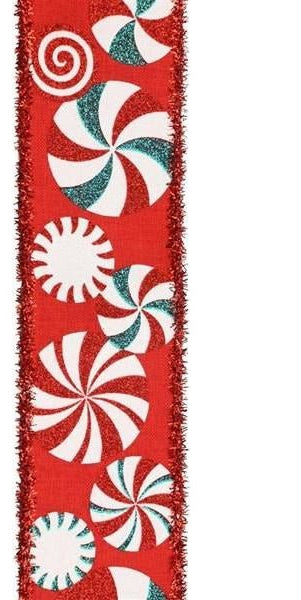 2.5" Bold Peppermint Tinsel Ribbon: Red (10 Yards) - Michelle's aDOORable Creations - Wired Edge Ribbon