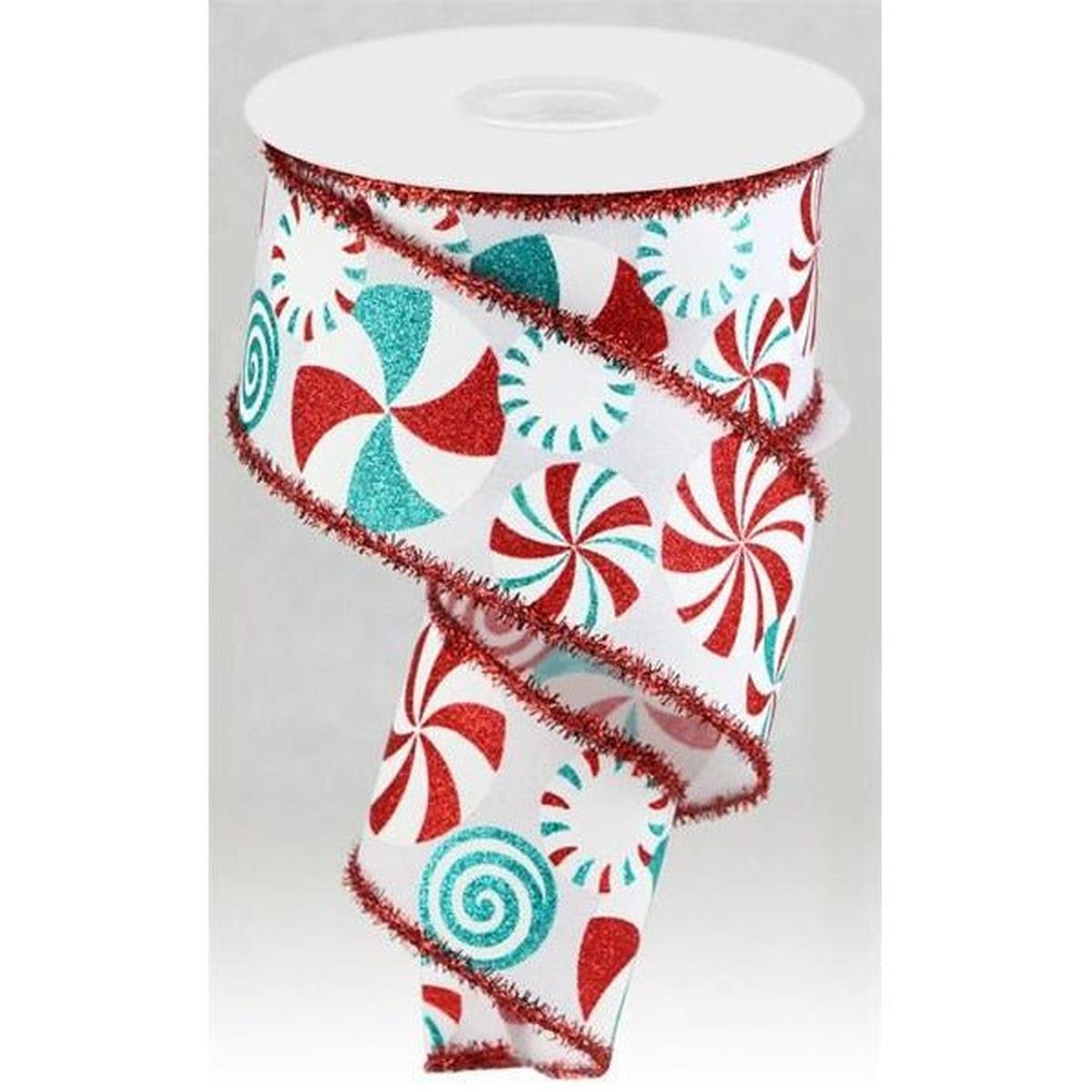 Shop For 2.5" Bold Peppermint Tinsel Ribbon: White (10 Yards) at Michelle's aDOORable Creations